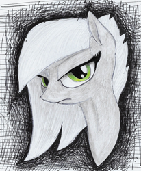 Size: 775x939 | Tagged: safe, artist:t72b, derpibooru exclusive, imported from derpibooru, limestone pie, pony, abstract background, bust, disappointed, female, looking at you, portrait, solo, traditional art