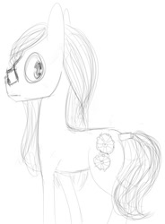 Size: 481x654 | Tagged: safe, artist:tempusfidgets, imported from derpibooru, oc, oc only, oc:tempus fidgets, earth pony, pony, black and white, glasses, grayscale, looking back, male, monochrome, simple background, solo, stallion, stressed, tail wrap, white background