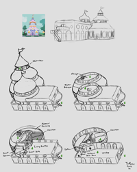 Size: 2600x3250 | Tagged: safe, artist:trefoiler, derpibooru exclusive, imported from derpibooru, screencap, pony, alternate universe, architecture, blueprint, carousel boutique, concept art, cutaway, fanfic art, floor plan, generic pony, gray background, simple background