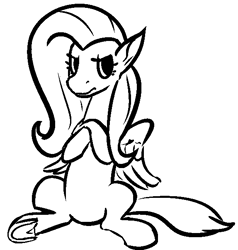 Size: 574x604 | Tagged: safe, artist:tempusfidgets, imported from derpibooru, fluttershy, pegasus, pony, arms folded, crossed arms, female, folded forelegs, monochrome, simple background, solo