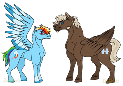 Size: 2388x1668 | Tagged: safe, artist:detoxx-retoxx, imported from derpibooru, dumbbell, rainbow dash, pegasus, pony, dumbdash, female, looking at you, male, mare, shipping, simple background, spread wings, stallion, story included, straight, transparent background, wings