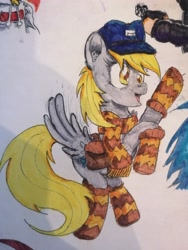 Size: 3840x5120 | Tagged: safe, anonymous artist, artist:nudzbirb, imported from derpibooru, derpy hooves, pegasus, pony, clothes, female, scarf, socks, solo, striped socks, traditional art