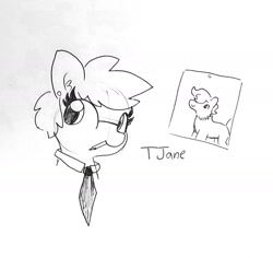 Size: 1417x1339 | Tagged: safe, artist:tjpones, imported from derpibooru, oc, oc only, oc:brownie bun, oc:tjane, oc:tjpones, earth pony, pony, ear fluff, ear piercing, female, male, mare, mouth hold, necktie, pencil, piercing, rule 63, solo, stallion