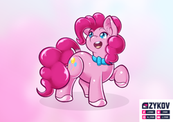 Size: 3508x2480 | Tagged: safe, artist:ikuvaito, imported from derpibooru, pinkie pie, pony, bowtie, female, gradient background, high res, mare, solo, unshorn fetlocks