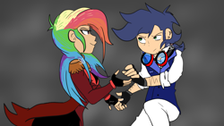 Size: 1280x720 | Tagged: safe, artist:soarindashbestship, imported from derpibooru, rainbow dash, soarin', human, clothes, female, fingerless gloves, gloves, goggles, humanized, male, shipping, soarindash, steampunk, straight, tumblr, vest