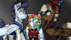Size: 1280x720 | Tagged: safe, artist:soarindashbestship, imported from derpibooru, rainbow dash, soarin', oc, pony, clothes, female, goggles, hat, male, shipping, soarindash, steampunk, straight, top hat, tumblr, vest