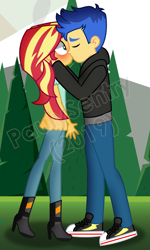 Size: 1463x2442 | Tagged: safe, artist:paulysentry, deleted from derpibooru, imported from derpibooru, flash sentry, sunset shimmer, equestria girls, equestria girls series, converse, eyes closed, female, flashimmer, kissing, male, obtrusive watermark, shipping, shoes, straight, watermark