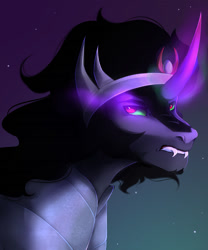Size: 1024x1229 | Tagged: safe, artist:velirenrey, imported from derpibooru, king sombra, pony, bust, glowing horn, male, portrait, sharp teeth, solo, sombra eyes, teeth