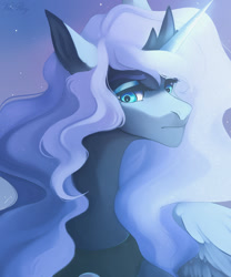 Size: 1024x1229 | Tagged: safe, artist:velirenrey, imported from derpibooru, princess luna, alicorn, pony, bust, female, glowing horn, mare, portrait, solo