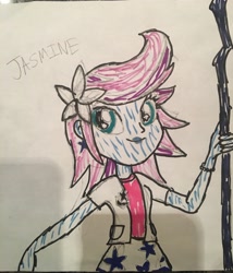 Size: 3024x3531 | Tagged: safe, artist:trini-mite, deleted from derpibooru, derpibooru exclusive, imported from derpibooru, oc, oc:jasmine rhapsody, equestria girls, prediction, staff, staff of sacanas, traditional art