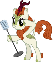 Size: 3650x4289 | Tagged: safe, artist:ironm17, imported from derpibooru, autumn blaze, kirin, sounds of silence, awwtumn blaze, bipedal, cute, female, grin, looking at you, microphone, simple background, singing, smiling, solo, transparent background, vector