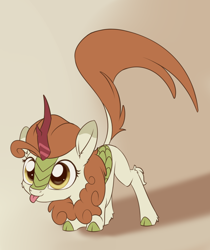 Size: 1044x1242 | Tagged: safe, artist:dusthiel, imported from derpibooru, autumn blaze, kirin, sounds of silence, :p, awwtumn blaze, cute, face down ass up, female, hnnng, kirinbetes, silly, tail wag, tongue out