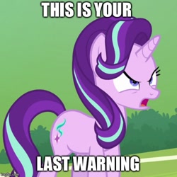 Size: 500x500 | Tagged: safe, edit, edited screencap, imported from derpibooru, screencap, starlight glimmer, pony, a matter of principals, angry, caption, image macro, meme, reaction image, text