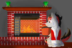 Size: 3000x1988 | Tagged: safe, artist:leadthepone, imported from derpibooru, oc, oc only, oc:broken flare, dracony, hybrid, clothes, fireplace, gem, male, red and black oc, room