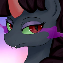 Size: 1000x1000 | Tagged: safe, artist:dashy21, imported from derpibooru, king sombra, pony, unicorn, bust, fangs, female, mare, queen umbra, rule 63, slit eyes, slit pupils, sombra eyes