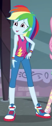 Size: 214x517 | Tagged: safe, imported from derpibooru, screencap, fluttershy, rainbow dash, equestria girls, equestria girls series, street chic, spoiler:eqg series (season 2), clothes, converse, female, geode of super speed, legs, magical geodes, mirrored, offscreen character, pants, shoes, sleeveless, sneakers, tanktop