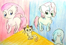 Size: 2668x1840 | Tagged: safe, artist:sumi-mlp25, imported from derpibooru, meowth, pony, wobbuffet, pokémon, ponified, team rocket, traditional art