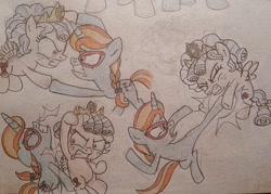 Size: 1493x1069 | Tagged: safe, artist:jebens1, imported from derpibooru, bright eyes, cozy glow, oc, oc:bright eyes, pegasus, pony, unicorn, cozybuse, glasses, traditional art