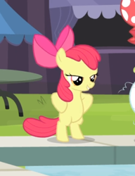 Size: 418x544 | Tagged: safe, imported from derpibooru, screencap, apple bloom, earth pony, pony, leap of faith, adorabloom, bipedal, cropped, cute, female, filly, foal, hooves on hips, human pose, lidded eyes, solo focus, squatting