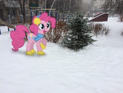 Size: 2448x1836 | Tagged: safe, artist:albertuha, imported from derpibooru, pinkie pie, earth pony, pony, female, irl, mare, photo, ponies in real life, smiling, snow, snowfall, solo, winter