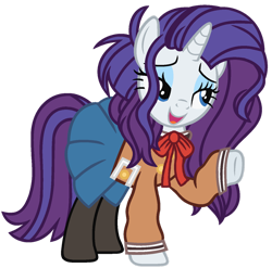 Size: 1280x1266 | Tagged: safe, artist:bezziie, imported from derpibooru, rarity, pony, clothes, cosplay, costume, female, schoolgirl, simple background, solo, tae, transparent background