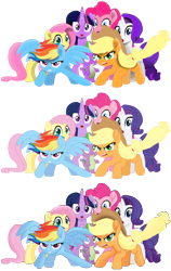 Size: 6224x9844 | Tagged: safe, artist:ejlightning007arts, imported from derpibooru, applejack, fluttershy, pinkie pie, rainbow dash, rarity, spike, twilight sparkle, alicorn, earth pony, pegasus, pony, unicorn, my little pony: the movie, absurd resolution, cowboy hat, freckles, gasping, hat, mane seven, mane six, open mouth, protecting, side by side, simple background, stetson, transparent background, twilight sparkle (alicorn), vector