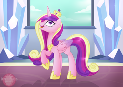 Size: 4950x3510 | Tagged: safe, artist:raspberrystudios, imported from derpibooru, princess cadance, alicorn, pony, cloud, crystal, fanart, happy, window