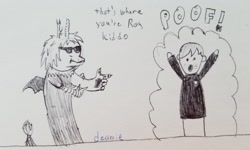 Size: 1280x768 | Tagged: safe, artist:dzamie, imported from derpibooru, discord, eris, harry potter, harry potter (series), meme, potter puppet pals, pun, puppet, ron weasley, rule 63, traditional art, transformation