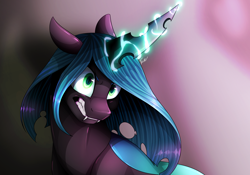 Size: 2204x1540 | Tagged: source needed, safe, artist:erroremma, imported from derpibooru, queen chrysalis, changeling, changeling queen, angry, changelings in the comments, female, mare, queen, simple background, solo, villainous breakdown