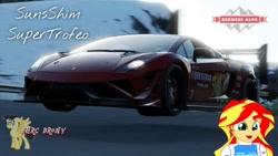 Size: 480x270 | Tagged: safe, artist:forzaveteranenigma, imported from derpibooru, sunset shimmer, equestria girls, bernese alps, car, driving, forza motorsport 7, lamborghini, lamborghini gallardo, lamborghini gallardo supertrofeo, photo, racing, switzerland, watermark