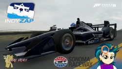 Size: 480x270 | Tagged: safe, artist:forzaveteranenigma, imported from derpibooru, indigo zap, fanfic:shadowbolts racing, equestria girls, california, car, chevrolet, chevrolet indycar, dallara, driving, forza motorsport 7, indycar, infineon raceway, motorsport, photo, race track, racecar, racing, sonoma, sonoma raceway, watermark