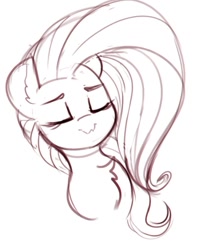 Size: 616x743 | Tagged: safe, artist:yoditax, imported from derpibooru, fluttershy, pegasus, pony, bust, chest fluff, eyes closed, female, monochrome, portrait, sketch, solo