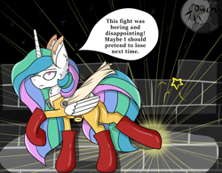 Size: 4929x3835 | Tagged: safe, artist:cuddlelamb, imported from derpibooru, lily longsocks, princess celestia, alicorn, pony, blasting off again, clothes, cosplay, costume, female, mare, moon, one punch man