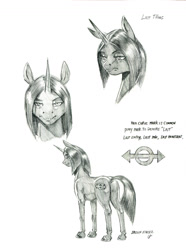 Size: 1000x1344 | Tagged: safe, artist:baron engel, imported from derpibooru, oc, oc:last thing, pony, unicorn, female, grayscale, mare, monochrome, pencil drawing, simple background, traditional art, white background