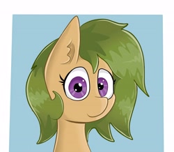 Size: 5496x4800 | Tagged: safe, artist:waffletheheadmare, imported from derpibooru, oc, oc only, oc:sunberry, pony, absurd resolution, bust, ear fluff, female, green hair, green mane, head only, looking at you, mare, purple eyes, simple background, smiling, solo