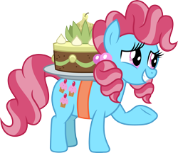 Size: 3478x3000 | Tagged: safe, artist:cloudy glow, artist:cloudyglow, imported from derpibooru, cup cake, earth pony, pony, the perfect pear, cake, chiffon swirl, female, food, simple background, smiling, solo, transparent background, underhoof, vector