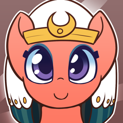 Size: 1000x1000 | Tagged: safe, artist:puetsua, imported from derpibooru, somnambula, pegasus, pony, abstract background, avatar, bust, c:, colored pupils, cute, female, headdress, looking at you, mare, portrait, smiling, solo, somnambetes