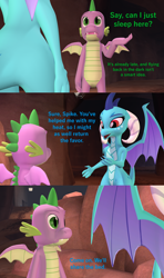 Size: 1920x3240 | Tagged: safe, artist:papadragon69, imported from derpibooru, princess ember, spike, dragon, comic:spike's cyosa, 3d, cave, comic, cyoa, emberspike, female, male, older, older spike, shipping, source filmmaker, straight, teenage spike, teenager, tired, winged spike, wings