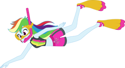 Size: 1024x561 | Tagged: safe, artist:shoxxe, artist:zefrenchm, imported from derpibooru, rainbow dash, equestria girls, equestria girls series, clothes, colored, dive mask, female, flippers, flippers (gear), goggles, simple background, snorkel, solo, swimsuit, transparent background, vector