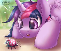 Size: 2430x2025 | Tagged: safe, artist:shad0w-galaxy, imported from derpibooru, twilight sparkle, alicorn, insect, ladybug, pony, adorkable, cute, ear fluff, female, fluffy, hilarious in hindsight, mare, open mouth, shiny, solo, twiabetes, twilight sparkle (alicorn)