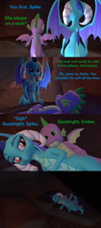 Size: 1920x4320 | Tagged: safe, artist:papadragon69, imported from derpibooru, princess ember, spike, dragon, comic:spike's cyosa, 3d, bedrock, cave, comic, cuddling, cyoa, emberspike, ending, female, male, older, older spike, shipping, sleeping, source filmmaker, spooning, straight, teenage spike, teenager, tired, winged spike, wings