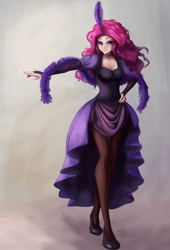 Size: 680x1000 | Tagged: safe, artist:the-park, imported from derpibooru, pinkie pie, human, female, humanized, saloon dress, saloon pinkie, simple background, solo