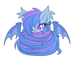 Size: 3500x2800 | Tagged: safe, artist:starlightlore, imported from derpibooru, oc, oc only, oc:astral flare, bat pony, pony, :p, batburrito, cute, ear fluff, ear tufts, female, filly, long tail, looking at you, one eye closed, silly, simple background, solo, spread wings, starry eyes, tongue out, transparent background, wingding eyes, wings, wink, wrapped up