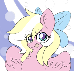 Size: 3984x3808 | Tagged: safe, artist:alina-pink, derpibooru exclusive, imported from derpibooru, oc, oc only, oc:bay breeze, pegasus, pony, blushing, bow, cute, female, hair bow, looking at you, mare, simple background, tongue out