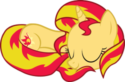 Size: 1109x728 | Tagged: safe, artist:uigsyvigvusy, artist:zacatron94, imported from derpibooru, sunset shimmer, pony, unicorn, equestria girls, behaving like a cat, curled up, cute, eyes closed, female, mare, prone, shimmerbetes, simple background, sleeping, solo, trace, transparent background, vector