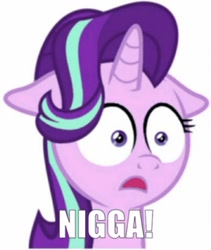 Size: 720x853 | Tagged: safe, artist:ljdamz1119, imported from derpibooru, starlight glimmer, pony, unicorn, marks for effort, faic, female, floppy ears, i mean i see, mare, needs more jpeg, nigga, open mouth, reaction image, simple background, solo, surprised, vulgar, white background