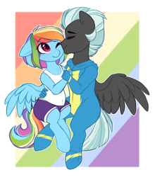 Size: 1322x1500 | Tagged: safe, artist:purplegrim40, imported from derpibooru, rainbow dash, thunderlane, anthro, pegasus, unguligrade anthro, clothes, cute, daaaaaaaaaaaw, female, male, pregnant, shipping, smiling, straight, thunderdash, uniform, wonderbolts uniform