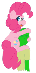 Size: 1000x2000 | Tagged: safe, artist:enshems, imported from derpibooru, pinkie pie, oc, oc:anon, pony, holding a pony, hug, looking at you, personal space invasion