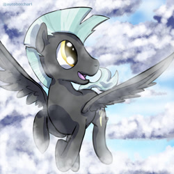 Size: 1024x1024 | Tagged: safe, artist:autobotchari, imported from derpibooru, thunderlane, pegasus, pony, cloud, flying, male, solo, stallion