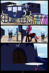 Size: 4750x7000 | Tagged: safe, alternate version, artist:chedx, imported from derpibooru, tempest shadow, comic:the storm kingdom, my little pony: the movie, absurd resolution, alternate hairstyle, alternate timeline, alternate universe, bad end, canterlot, castle, comic, gag, general tempest shadow, harness, help us, muzzle gag, slave, slavery, tack, the bad guy wins